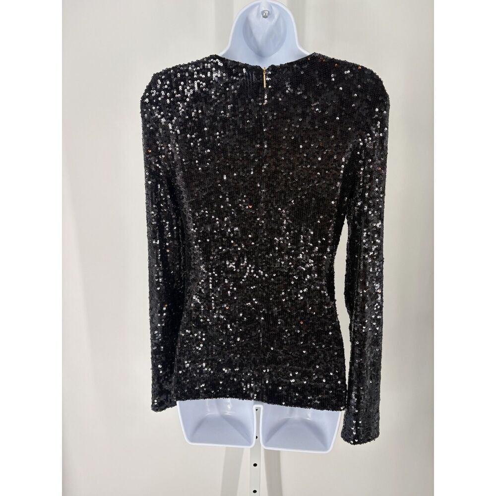 Tory Burch Black Sequin Long Sleeve Top Sparkly Party Evening Blouse - Picture 3 of 6